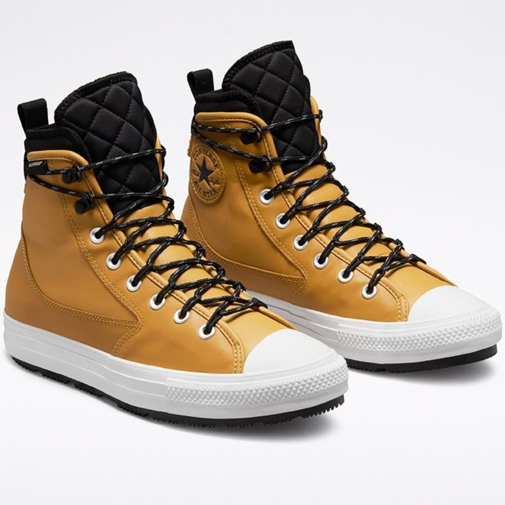 Converse High-Top Quilted Collar Sneakers in Tan and Black